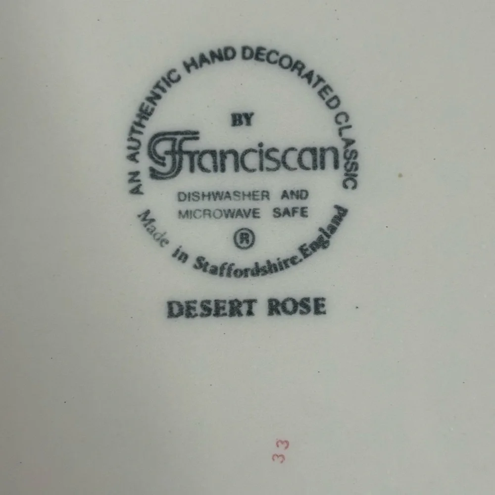 Franciscan Desert Rose 10” Dinner Plates  Vintage Hand Painted England 4 Pc Set